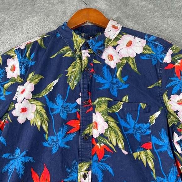 American Eagle Outfitters Hawaiian Button Up Shirt Mens Large Floral Summer - Picture 1 of 8